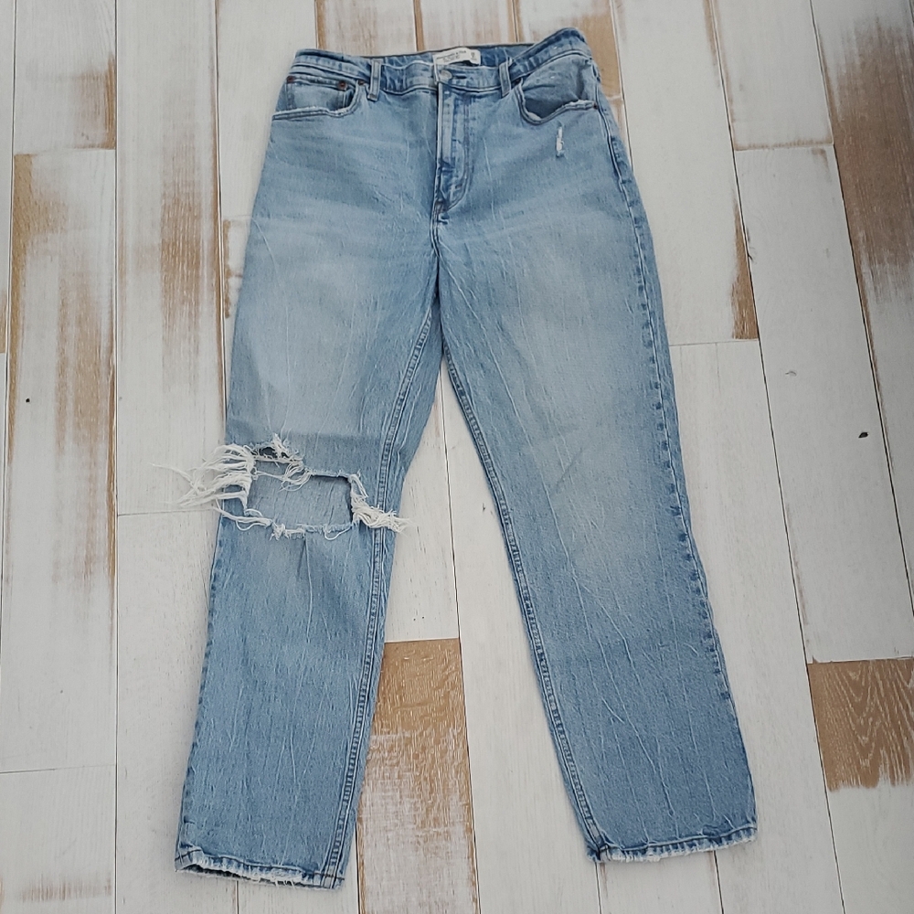Abercrombie & Fitch Light Blue Ripped Straight Leg Jeans